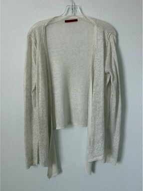 VELVET Label Long Sleeve Linen White/Silver Open Front Cardigan Sweater Size S